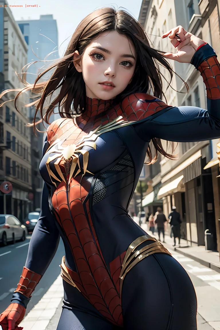 (masterpiece), best quality, perfect body, 18yo GIRL, spiderman armor suit, 