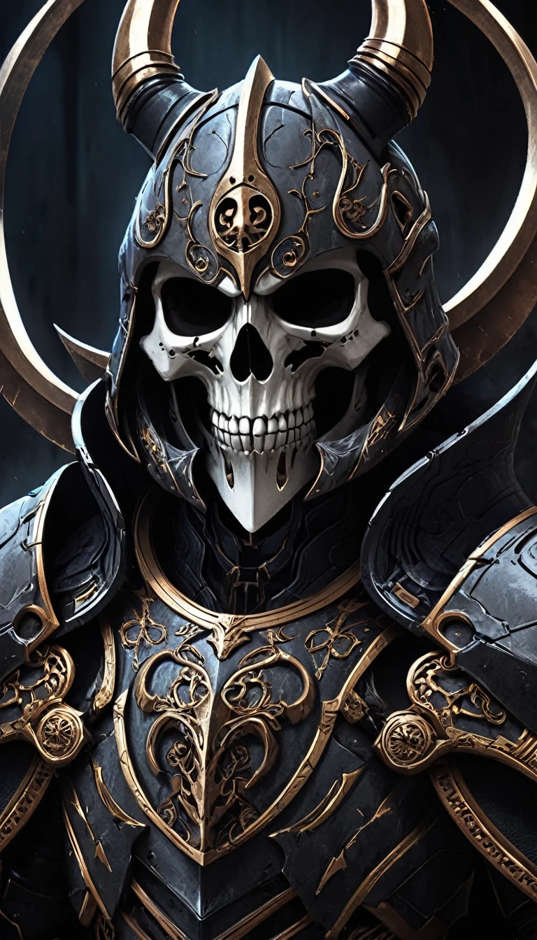 cinematic portrait of a god of death, intricate symmetrical ancient-inspired futuristic armour suit, minimalist and simple skull helmet armour, detailed ornate cape, detailed sickle weapon, inspiried by god of war armour design, dark moody lighting, dramatic shadows, detailed textures, highly detailed