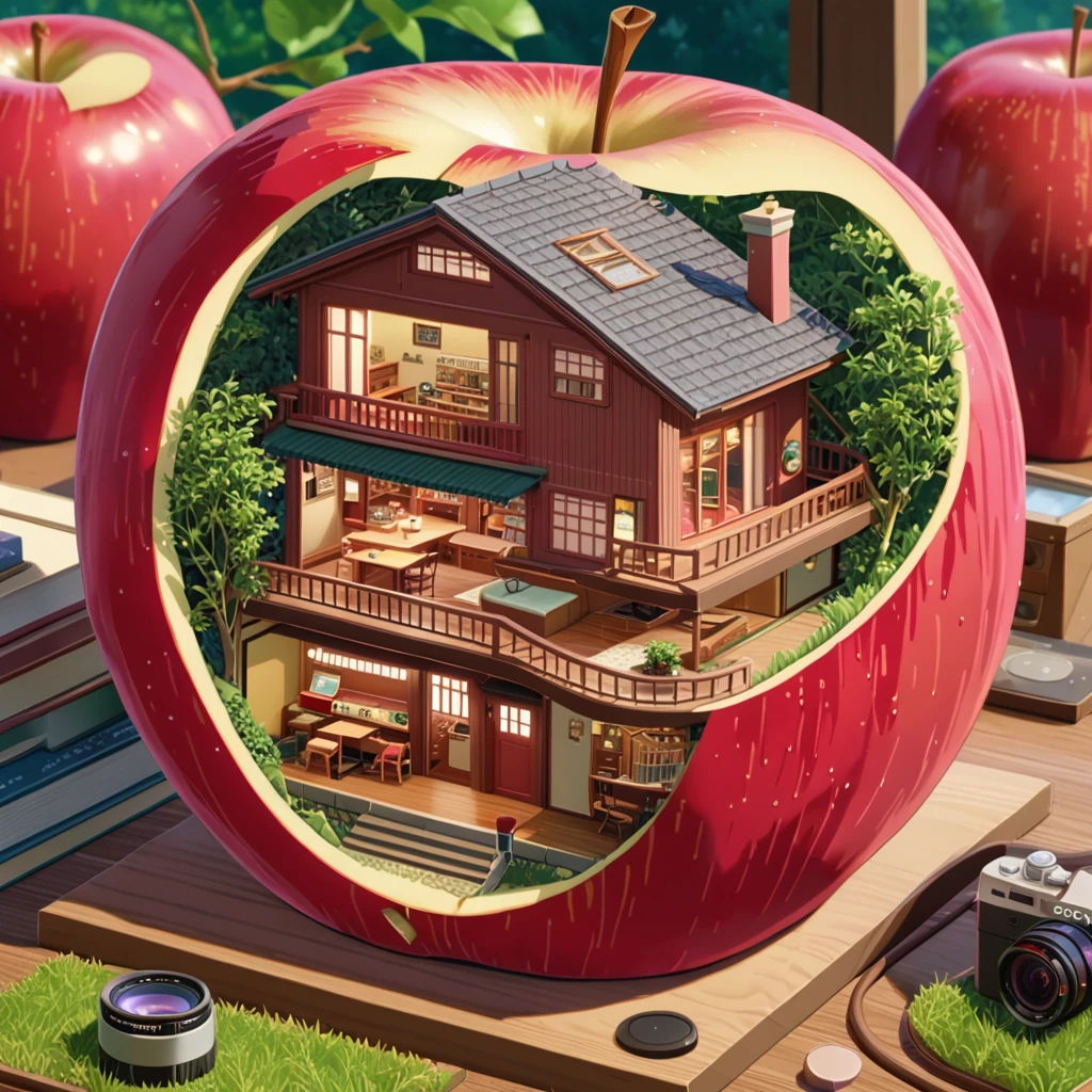 ((anime:1.4,illustration)),(masterpiece, top quality, best quality),(ultra-detailed, absolutely resolution),((16k, high res)),

(((a miniature of a model of a house inside an apple, incredibly detailed, a microscopic photo, photorealism))

((cosy lofi illustration:1.4)), ((anime:1.4, illustration)),(masterpiece, top quality, best quality),(ultra-detailed, absolutely resolution),((16k, high res)) BREAK {lofi art, style of Laurie Greasley, style of Makoto Shinkai, anime aesthetic}, BREAK { (produces images with information than 40 million pixels with cinematic-like detailed textures shot on a Sony SLR).}