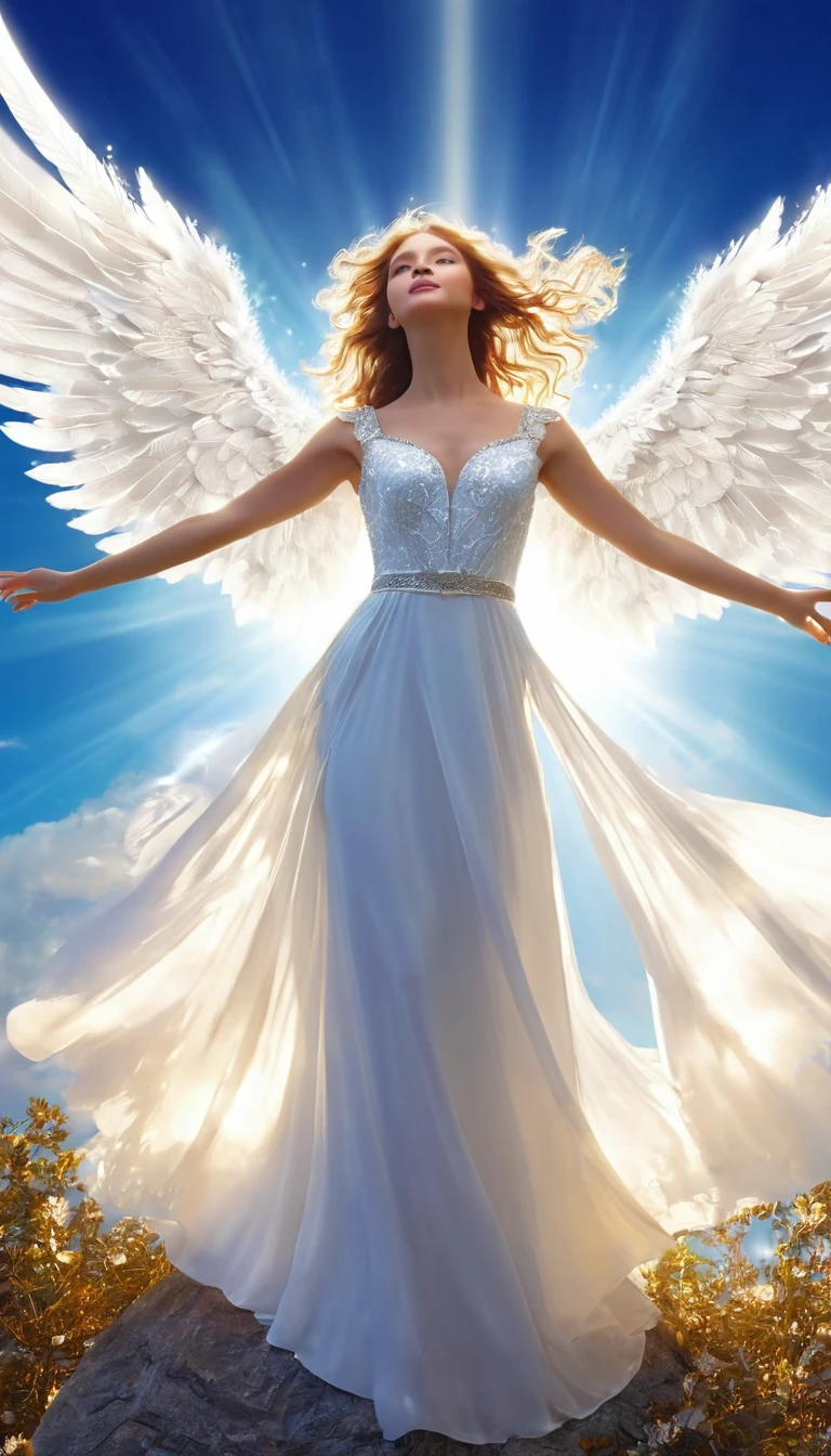A with wings, like an angel, a point of bright light in the sky, fantastic,