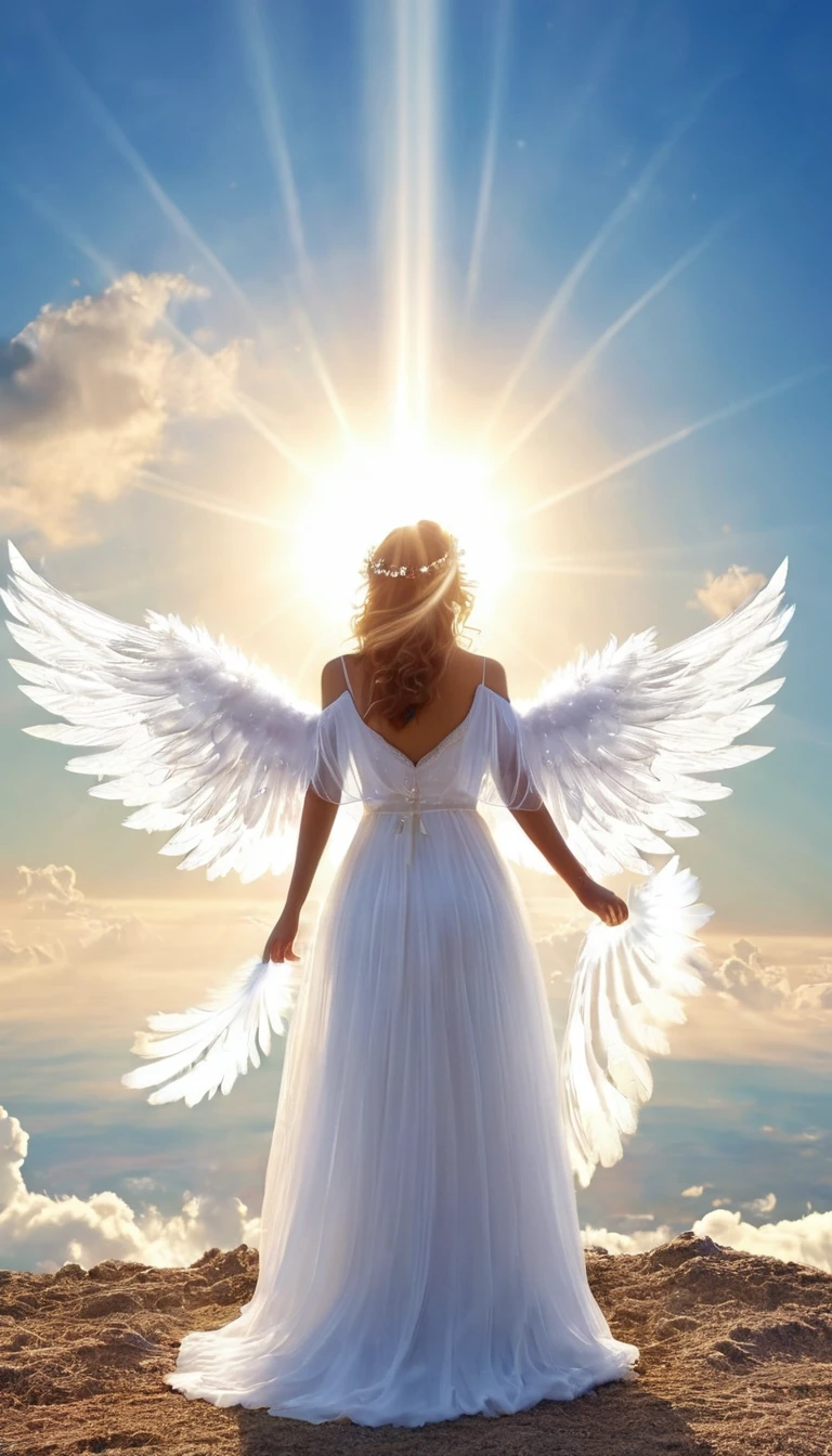 A with wings, like an angel, a point of bright light in the sky, fantastic,