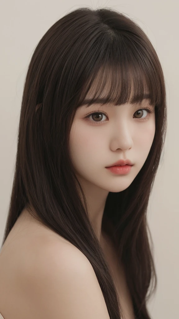 Close-up of a woman with long hair and a cigarette, Ela tem cabelo preto With bangs, Ulzzang, With bangs completa, Larisa Manovar, With bangs, Korean, cabelo arrumado With bangs, Young and pretty Asian face, cabelo comprido With bangs completa, cabelos longos With bangs, Young and adorable Korean face, Pale, round face, young asian girl