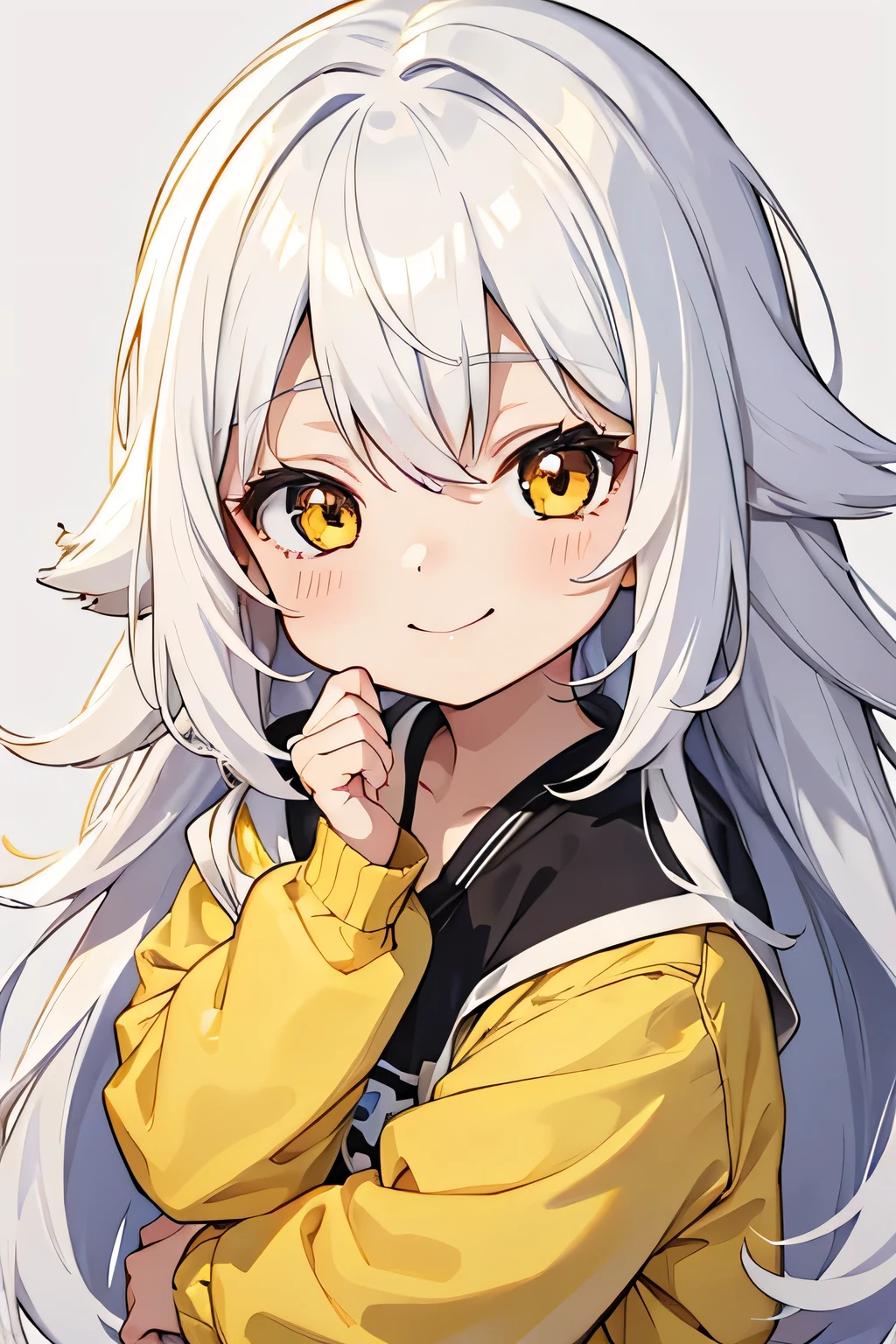 toddler, cute anime toddler, smiling, white hair and yellow hair, long hair, messy hair, golden eyes