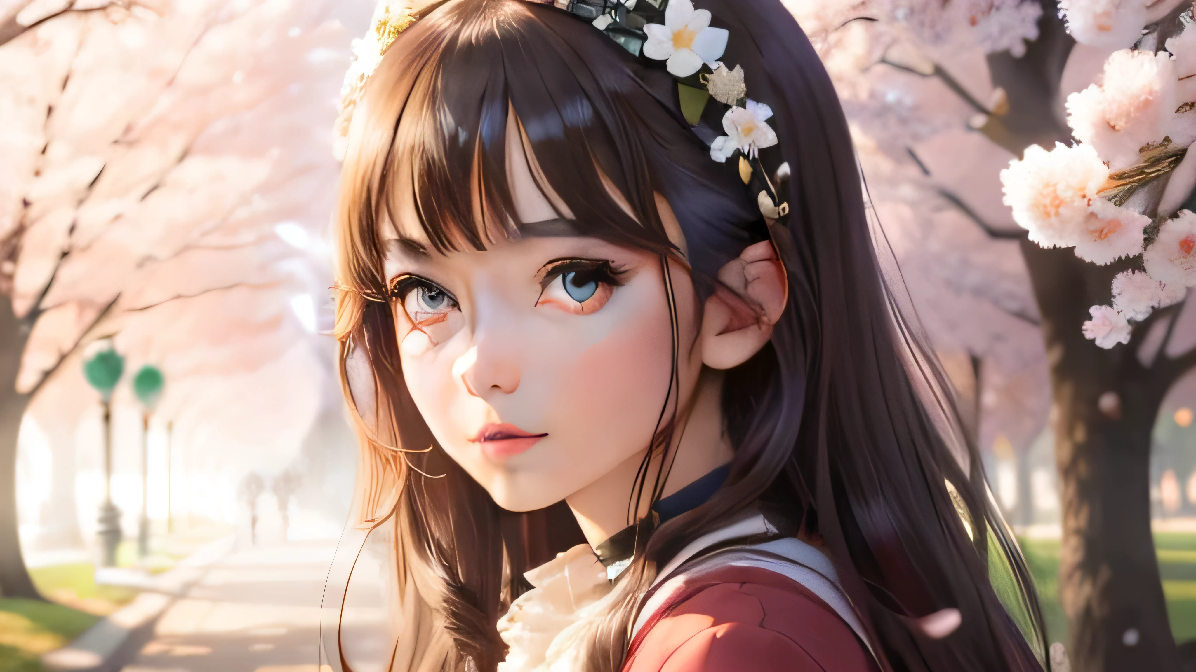 a cute anime girl, beautiful detailed eyes, beautiful detailed lips, extremely detailed eyes and face, long eyelashes, beautiful face,  body, moe anime character, colorful outfit, dynamic pose, serene outdoor garden setting, cherry blossoms, warm lighting, highly detailed, 8k, photorealistic, masterpiece, vibrant colors, digital art