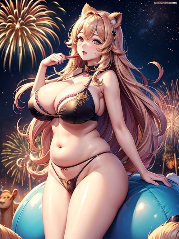 1 adult female　Colouring underwear　Fireworks display　Sleep on your back、Camel Toe、Giant tit、Nipple Puffs、Cleavage、Plump、Super big breasts、Super big butt、Bubble butt