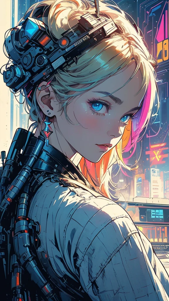 (((masterpiece, highest quality))),(((solo:1.2))),(((1girl:1.2))),32k wallpaper, very detailed, poster, vintage science fiction,(((((geometric cinematic movie poster))))), (bauhaus), shape,(((abstract))),(mid century modern),movie poster,(((((portfolio))))),(((((Close-up))))),(((((bust up))))),((((more various angle)))),(((highlight))),Vast landscape,((((heterochromia)))),(((complete. detailed face))),((((Extremely talented)))),(((((most complicated machine))))),((Overall colorfully)),neon sign