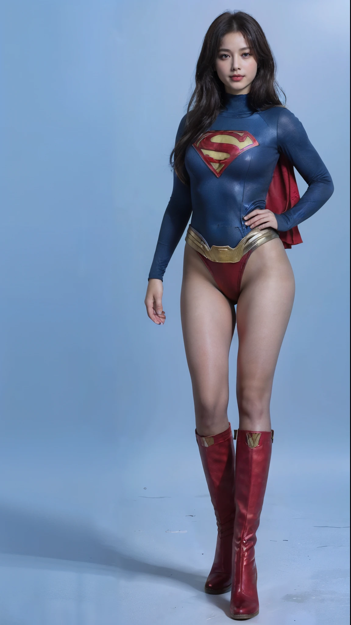 No background、(((Beautiful legs in black tights.)))、(((Legally express the beauty of your smile)))、((((Make the most of your original images)))、(((体にぴったりフィットするSupergirl Costume)))、(((Supergirl Costume)))、(((Beautiful Short Hair)))、(((She is winking cutely.)))、(((Please wear black tights....、Wear red boots)))、((Best image quality、8k))、((Highest quality、8k、masterpiece:1.3))、(((Preserve background )))、Sharp focus:1.2、Beautiful woman with perfect figure:1.4、Slim Abs:1.2、Wet body:1.5、Highly detailed face and skin texture、8k