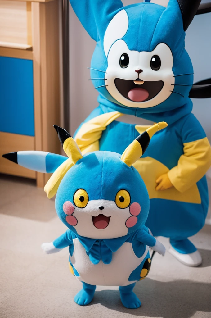 Blue Pikachu and Doraemon combined