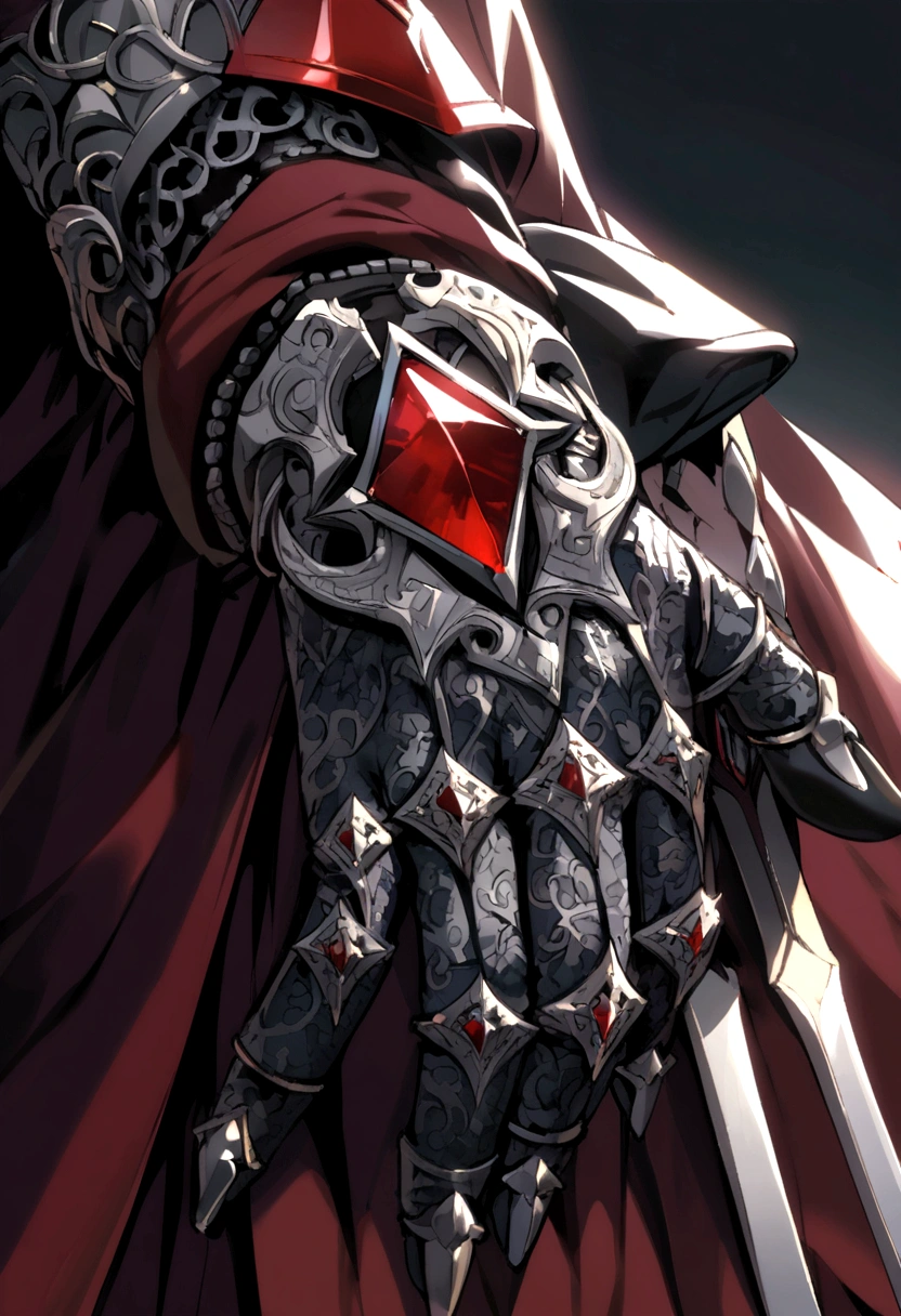 Gothic signet ring with blue white red steel armor