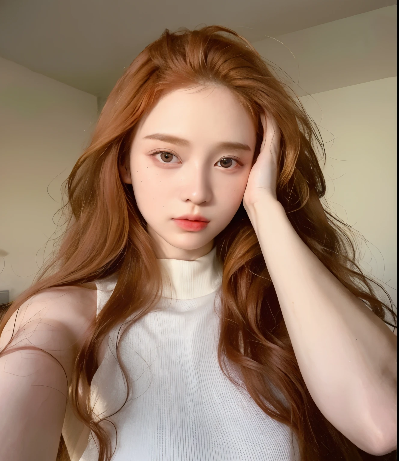 긴 red hair와 흰색 상의를 입은 아라페드 여성., red hair 소녀, with pale skin, i will wash it, Hada Ellie Bamber, natural soft pale skin, Anna Nikonova, aka New Milkmaid, 그녀는 red hair를 가지고 있어요, red hair, cute young red hair 소녀, 느슨한 red hair, profile headshot, pale and light skin!!, pale, glowing skin, 부드러운 red hair