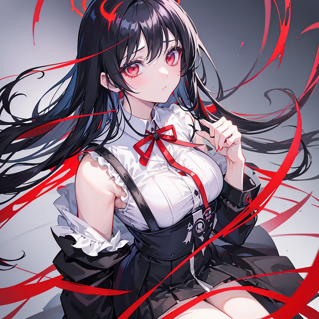 anime girl with black hair and red eyes with angel halo, gapmoe yandere grimdark, portrait gapmoe yandere grimdark, helltaker, demon anime girl, akane owari danganronpa, albedo from the anime overlord, gapmoe yandere, 1 7 - year - old anime goth girl, albedo from overlord