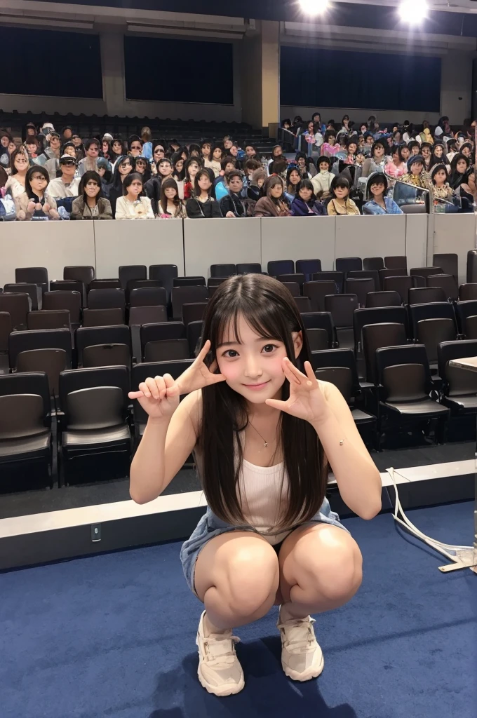 Highest quality、Beauty、Japanese、young、Baby Face、Sick、Mine system、Menhera、naked、Idol、live、audience、M-shaped legs、squat