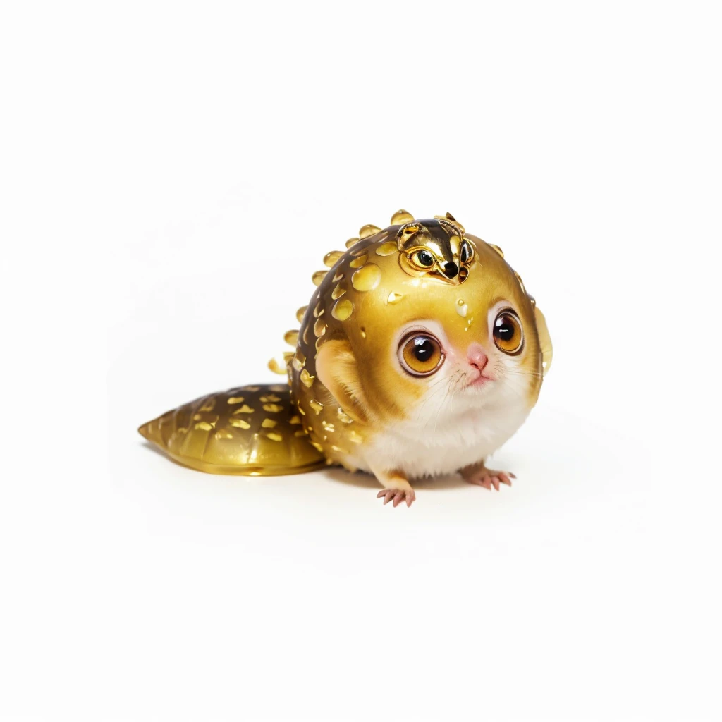 Small Animals, glow gold eyes, (his eyes gave off light), pufferfish mixed with Slow lorises, Grassroots, no background