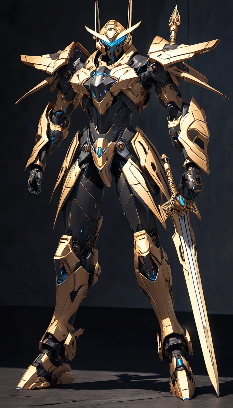 God Chronos Χρόνος inspired battle suit, intricate symmetrical ancient-inspired futuristic battle suit, minimalist and simple, detailed sword weapon, inspiried by god of time battle suit design, dark moody lighting, dramatic shadows, detailed textures, highly detailed, anime style 3D