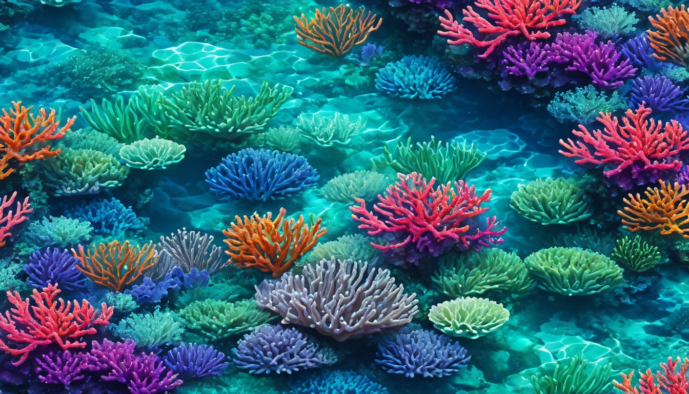 Create a background image with a colorful abstract sea pattern, using color gradations that reflect the sparkling colors of the sea water and the beauty of the underwater world.