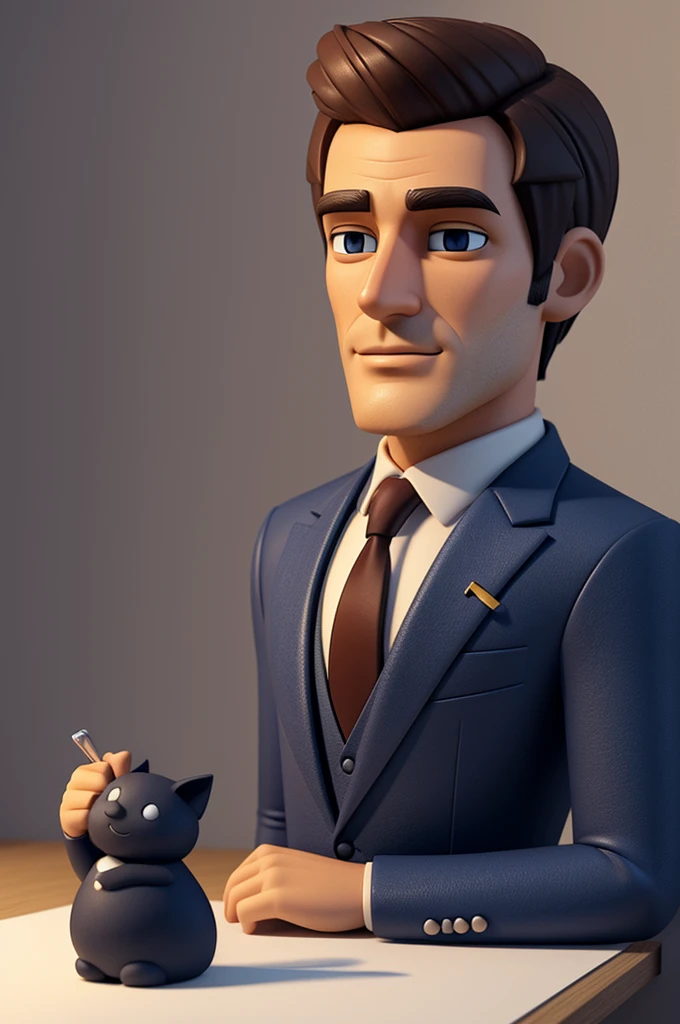 Dibuja un hombre que sea bajo, por lo menos 1.65 CM, that he is handsome but that he is a little nosy, 3D animation style, that has a magician's robe without a hat and without a beard, y que posea el poder de la oscuridad