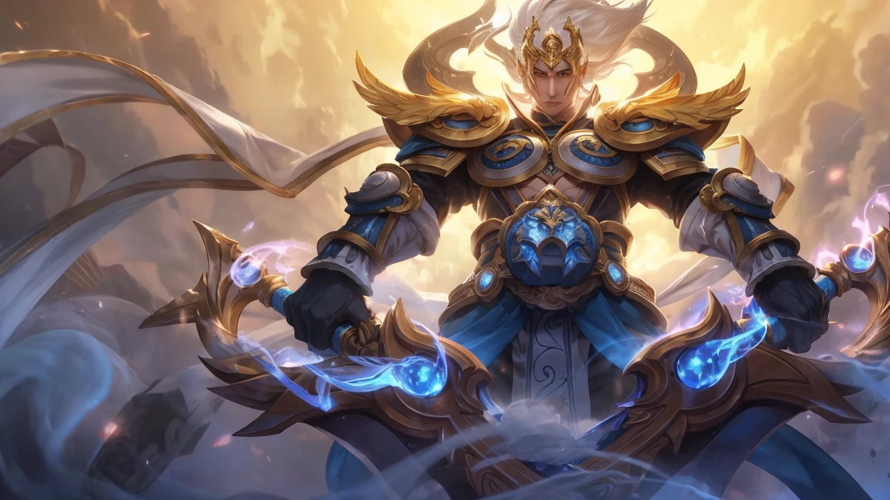 8K,Close-up of a costumed god holding a sword、Gray-haired short-haired,god々bright golden eyes,Beautiful androgynous creation god、super handsome(like the real thing),realistic skin,Original God Impact of Qingqing、A delicate androgynous god、luxurious white costume(Precise craftsmanship of the god of creation),luxury white pants,Golden decoration,Original God Impact Separation、Demon Slayer: Kimetsu no Yaiba art handsome man、kashmir art、2。5D CGI anime fantasy art work、male portrait,fantasy art,character art,rich colors, Backlight, cinematic lighting, film grain, born, 50mm lens, Nikon D850,ultra high resolution,Super realistic,Inside the palace of god,
