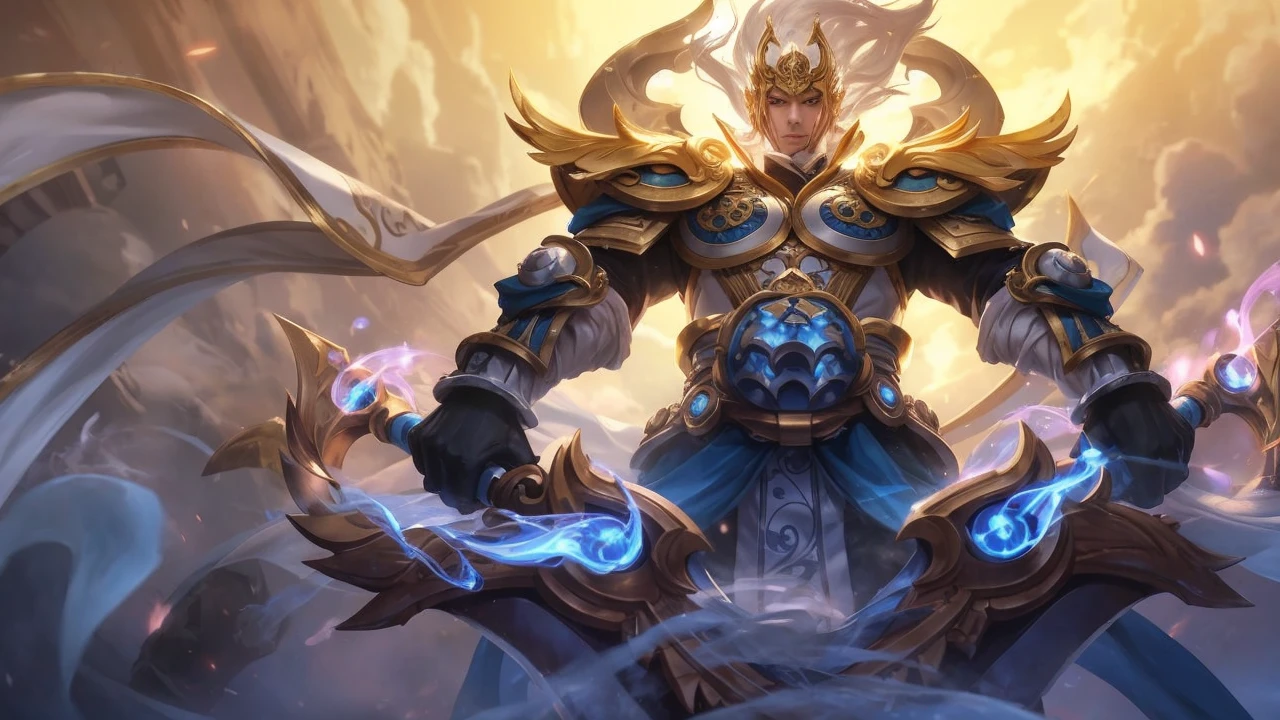 8K,Close-up of a costumed god holding a sword、Gray-haired short-haired,god々bright golden eyes,Beautiful androgynous creation god、super handsome(like the real thing),realistic skin,Original God Impact of Qingqing、A delicate androgynous god、luxurious white costume(Precise craftsmanship of the god of creation),luxury white pants,Golden decoration,Original God Impact Separation、Demon Slayer: Kimetsu no Yaiba art handsome man、kashmir art、2。5D CGI anime fantasy art work、male portrait,fantasy art,character art,rich colors, Backlight, cinematic lighting, film grain, born, 50mm lens, Nikon D850,ultra high resolution,Super realistic,Inside the palace of god,