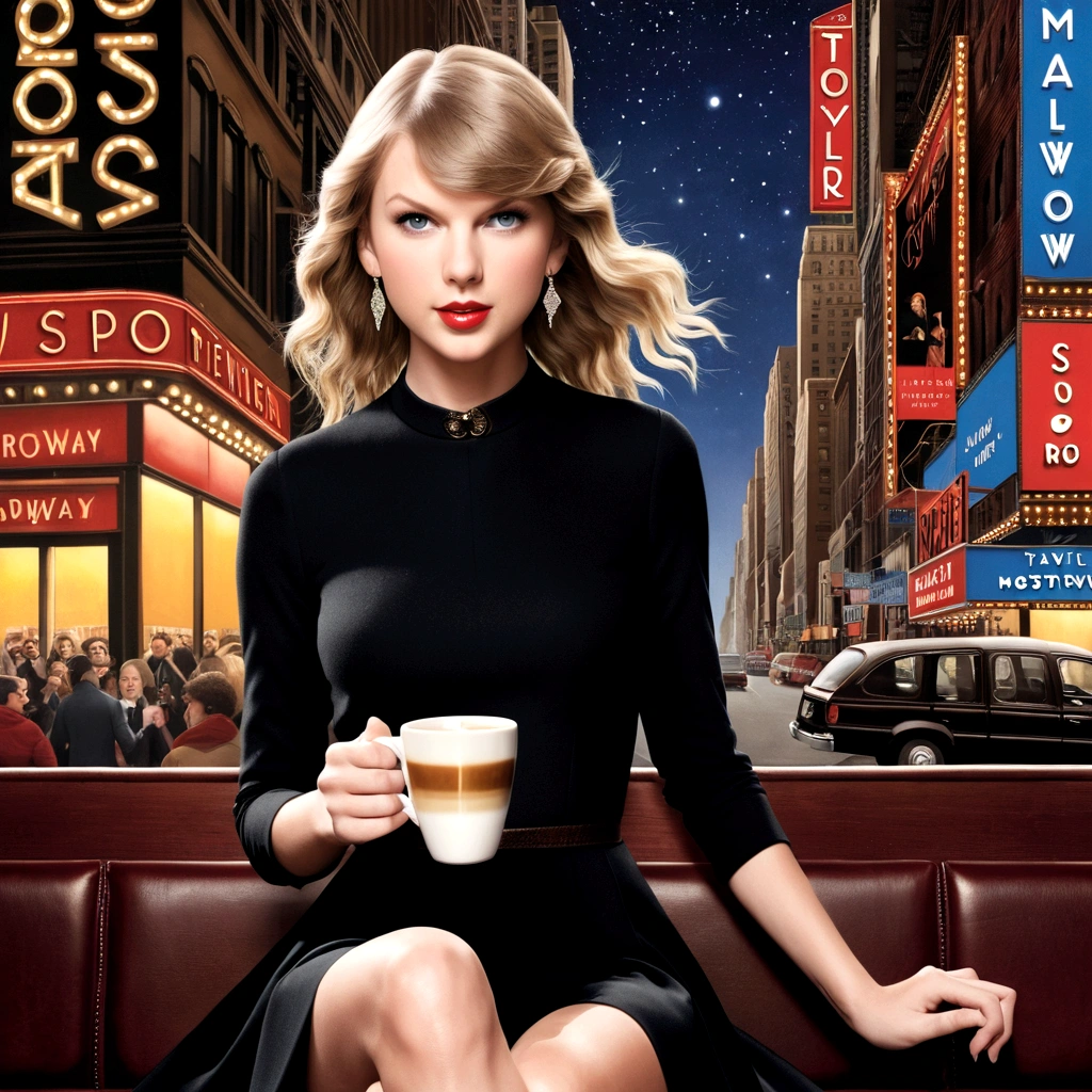 taylor swift on broadway poster with espresso as the title