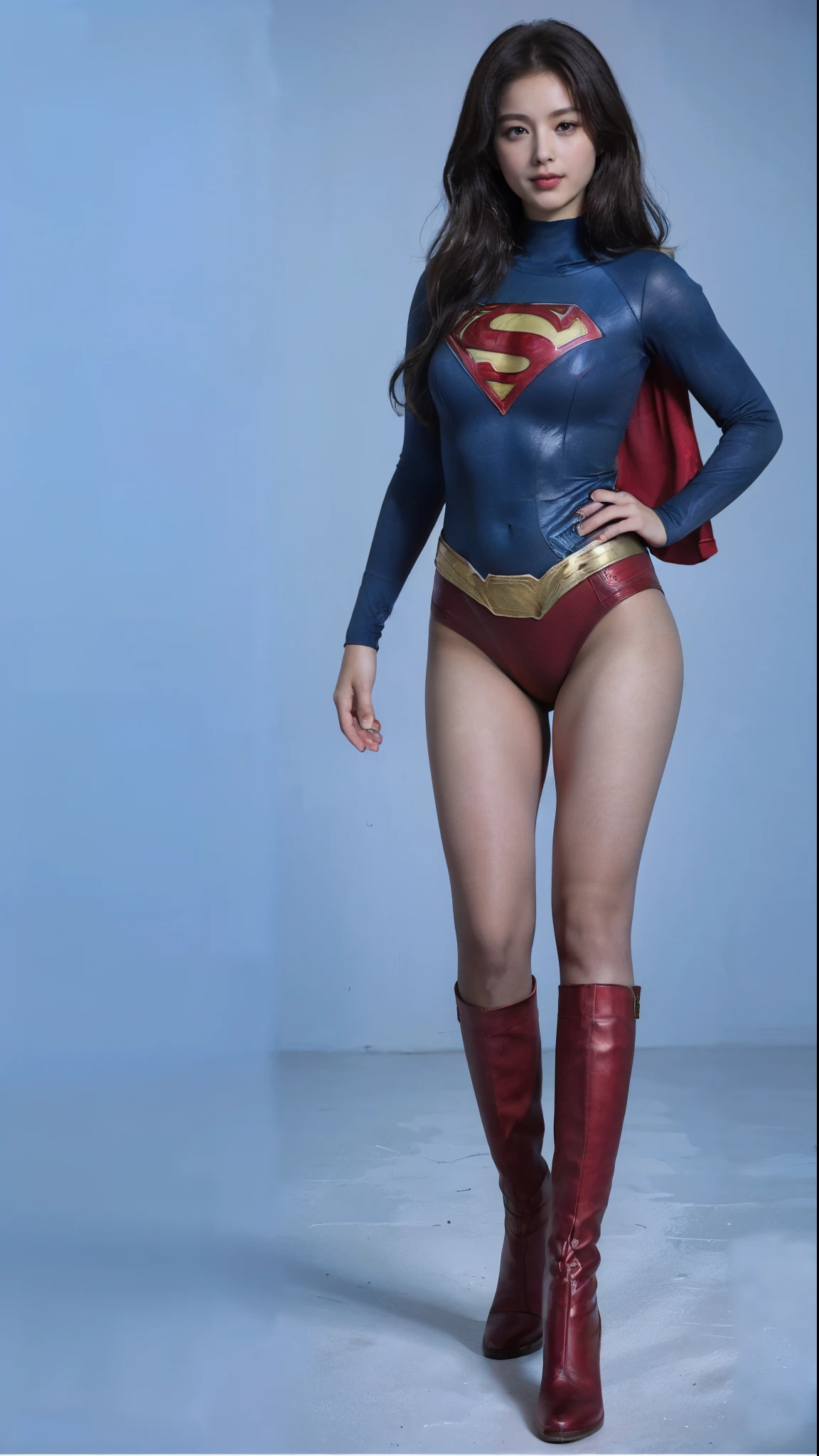 No background、(((Beautiful legs in black tights.)))、(((Legally express the beauty of your smile)))、((((Make the most of your original images)))、(((体にぴったりフィットするSupergirl Costume)))、(((Supergirl Costume)))、(((Beautiful Short Hair)))、(((She is winking cutely.)))、(((Please wear black tights....、Wear red boots)))、((Best image quality、8k))、((Highest quality、8k、masterpiece:1.3))、(((Preserve background )))、Sharp focus:1.2、Beautiful woman with perfect figure:1.4、Slim Abs:1.2、Wet body:1.5、Highly detailed face and skin texture、8k