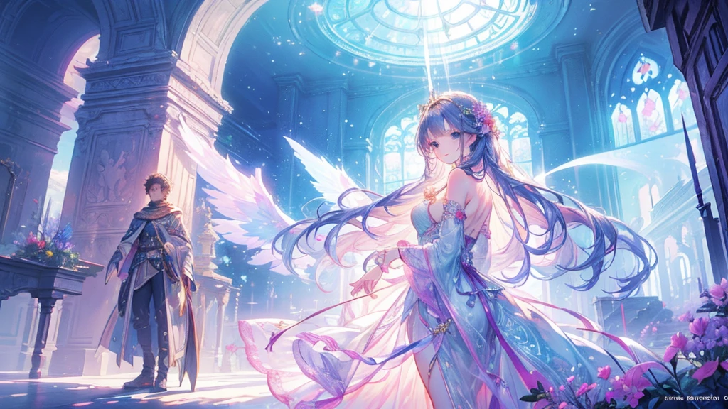 (masterpiece、8k、Highest quality)、(Soft Light:1.2), smile, Detailed face, dress, Beautiful fantasy art, Dreamy details, So magical and dreamy, Fantasy Beautiful, very Beautiful fantasy art, Heavenly Beauty, Beautifully detailed fantasy, Beautiful digital artwork, landscape, Palace-like, Backlight, Lots of flowers