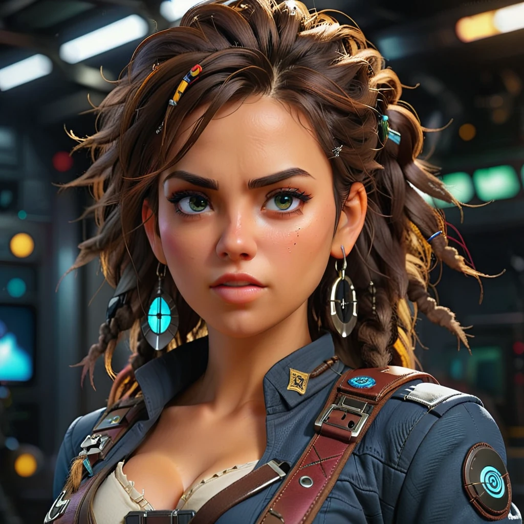 (Eyepatch on left eye:1.８)、(Cowboy Shot:1.4)、Beautiful Young Woman Space Pirate、Beautiful detailed right eye、Long detailed eyelashes、Dreadlocks、Ideal proportions、Large Breasts、Spaceship、Spaceport、arms、gun、knife、sword、Sensual pose、Provocative pose、(Highest quality、4k、8k、High resolution、masterpiece:1.2)、Super detailed、(Real、Photorealistic、Photorealistic:1.37)、Cinematic lighting、Dramatic lighting、Bright colors、Very detailed、SF、cyber punk、Digital Art、crstrnmod
