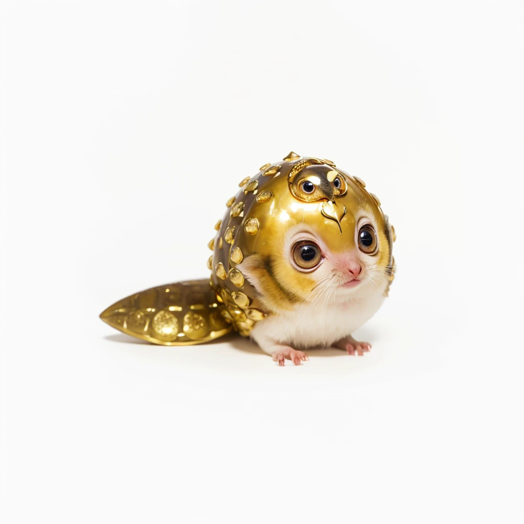 Small Animals, glow gold eyes, (his eyes gave off light), pufferfish mixed with Slow lorises, Grassroots, no background
