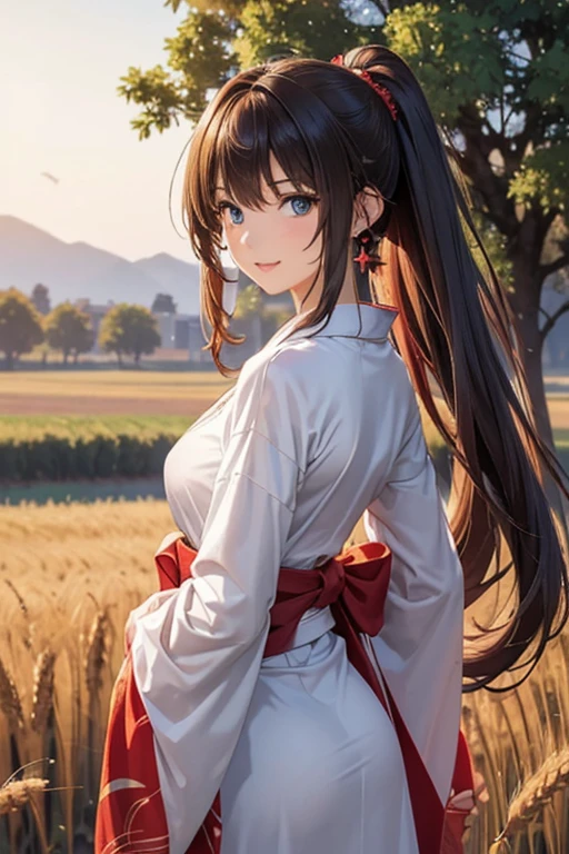 #Basics A girl is posing for a photo, animeのかわいい女の子, (((One Girl, Baby Face, 16 years old))),
BREAK
#Clothing Accessories
((Red and Yellow)Yukata : Geometric pattern + Blue band + Long sleeve + Wide sleeves, geta),
(big silver necklace, Silver earrings, Hair clip),
BREAK
#Features
(Red hair:1.4, Chest-length sideburns:1.4 + Curly hair:1.4, Big ponytail : Hair blowing in the wind + Very long hair + Curly hairで横に広がるボリュームのある髪 + Outwardly curled hair),
(Droopy eyes,blue eyes), (Small breasts),
BREAK
#expression
(smile),
#background environment
((noon, Sunshine + Wheat field + Rural landscape)),
#composition
(Face the viewer:1.4, Aggressive Pose:1.4, Cowboy Shot:1.4),
BREAK
#Body parts elements
(Beautiful Hair,Shiny Hair),
(double eyelid, Long eyelashes),
(Expression of fine eyes, Beautiful and delicate eyes, Sparkling eyes, Eye Reflexes),
(Human Ear),
(Beautiful Nose, Thin Nose),
(Glossy lips, Beautiful Lips, Thick lips), (Symmetrical facial features),
(Detailed skin, Textured skin, Beautiful Skin),
BREAK
#Quality
(((Highest quality)), ((masterpiece)), ((Very detailed))), ((High resolution), (16k,1080p)),
(Realistic), (Anatomically correct),
((comics, anime)), (3DCG), CG illustration,
