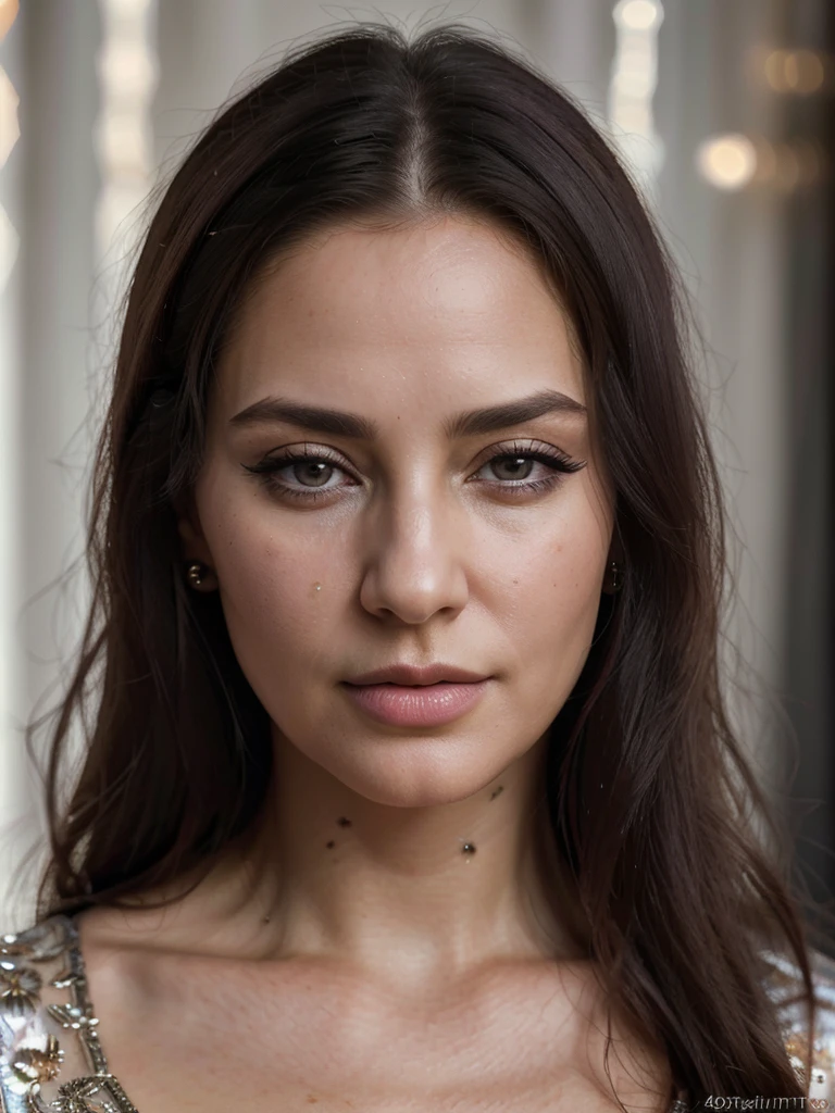 a tarot reader woman, 50 years old, elegant, detailed portrait, beautiful detailed eyes, beautiful detailed lips, extremely detailed face and features, long eyelashes, mystical aura, detailed ornate clothing, light background, (best quality,4k,8k,highres,masterpiece:1.2),ultra-detailed,(realistic,photorealistic,photo-realistic:1.37),dark fantasy,portrait