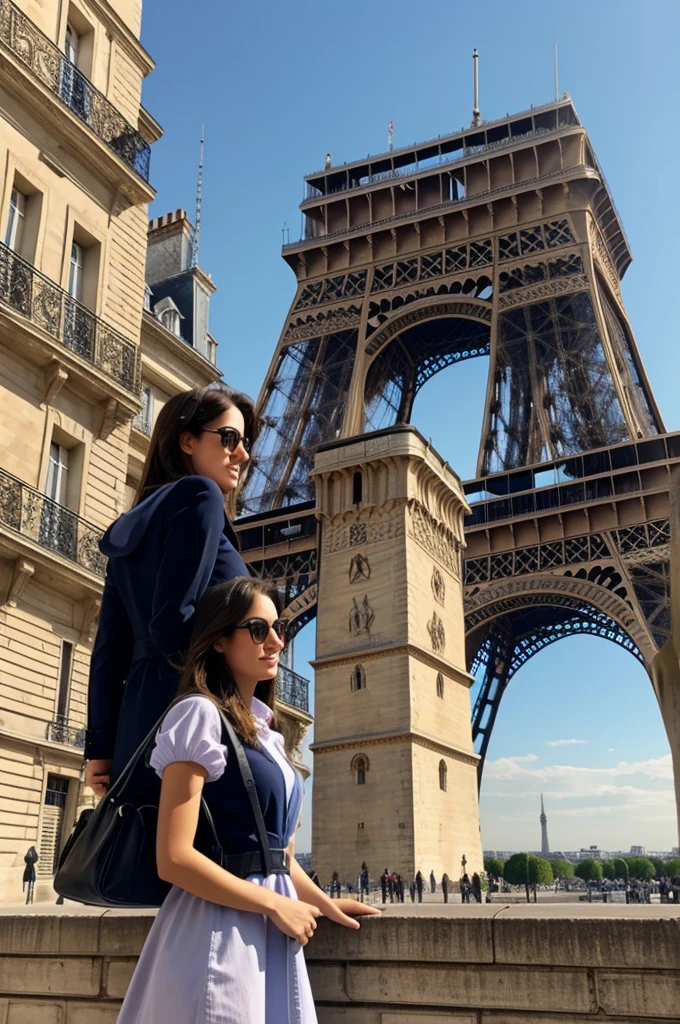 Girl standing at the tower in Paris 