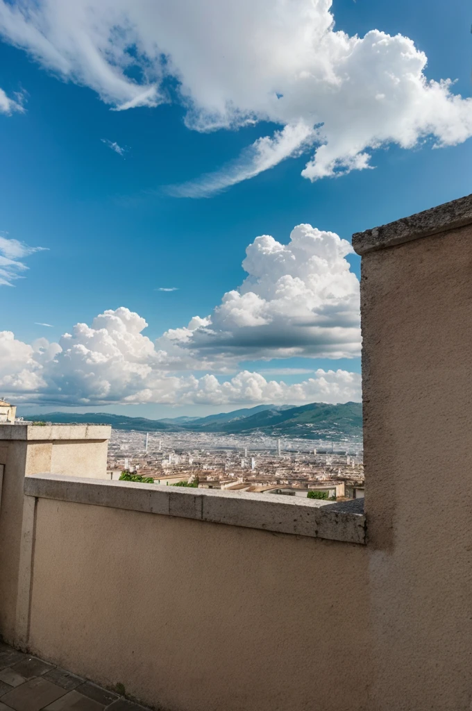 Create a photo of beautiful weather with clouded and view from tarace