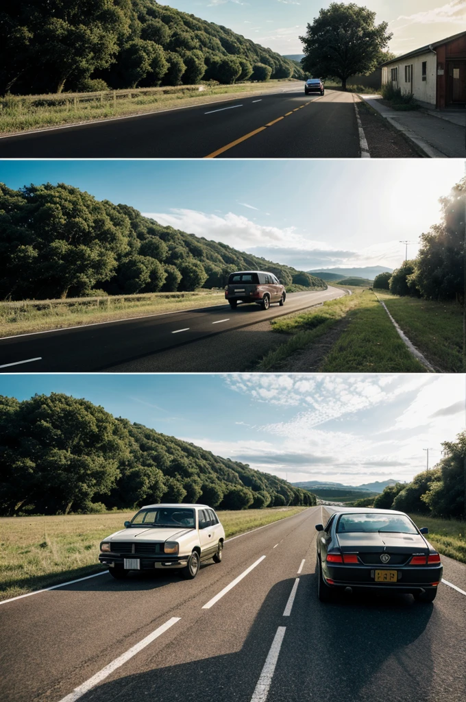 Picture representing passing cars and contrast between urban and rural life
