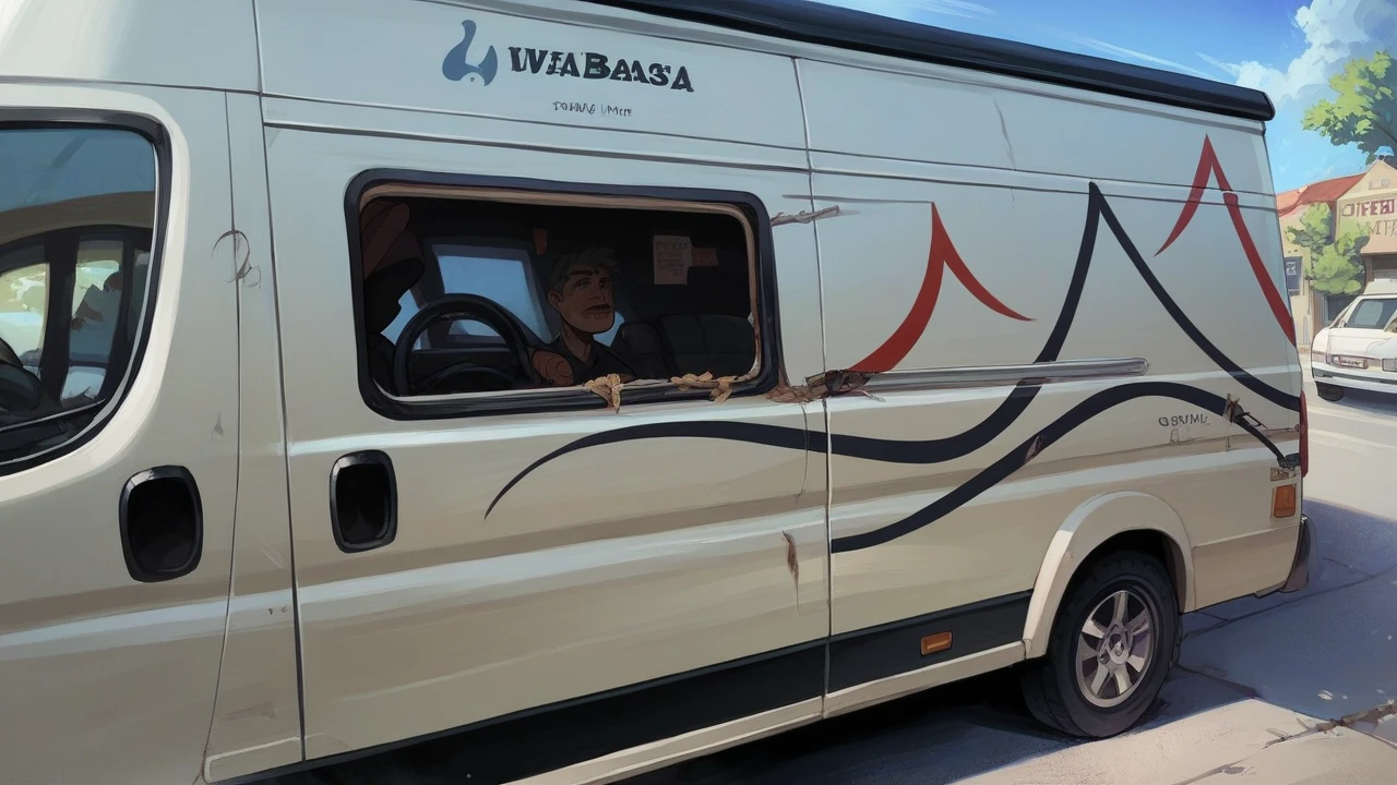 Add the text Julia's Baps to the side of the van