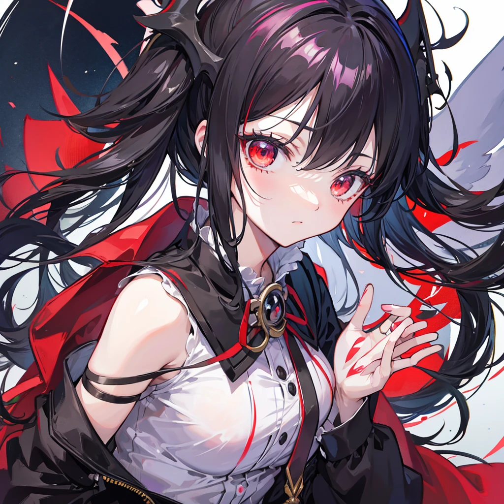 anime girl with black hair and red eyes with angel halo, gapmoe yandere grimdark, portrait gapmoe yandere grimdark, helltaker, demon anime girl, akane owari danganronpa, albedo from the anime overlord, gapmoe yandere, 1 7 - year - old anime goth girl, albedo from overlord