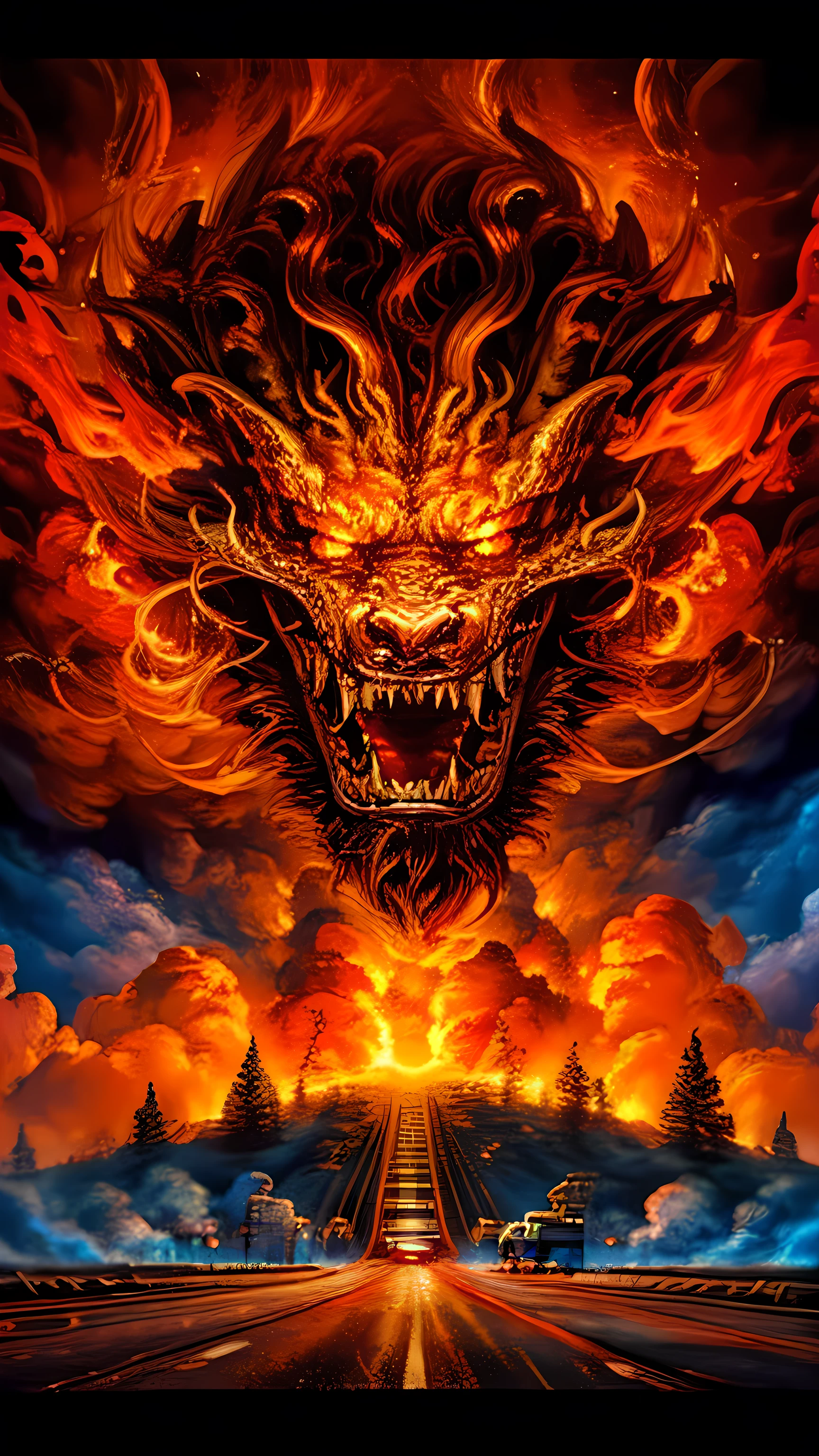 highway to hell, fire everywhere around, people are screaming