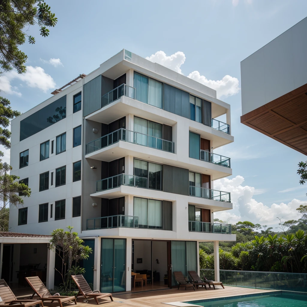 Futuristic Apartment Condominium, In the middle of the Amazon rainforest, com piscinas e chafarizes
