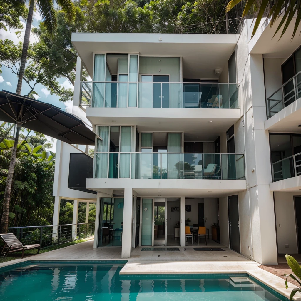 Futuristic Apartment Condominium, In the middle of the Amazon rainforest, com piscinas e chafarizes