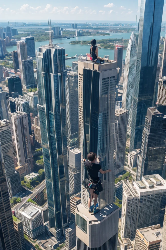 A person climbing a skyscraper