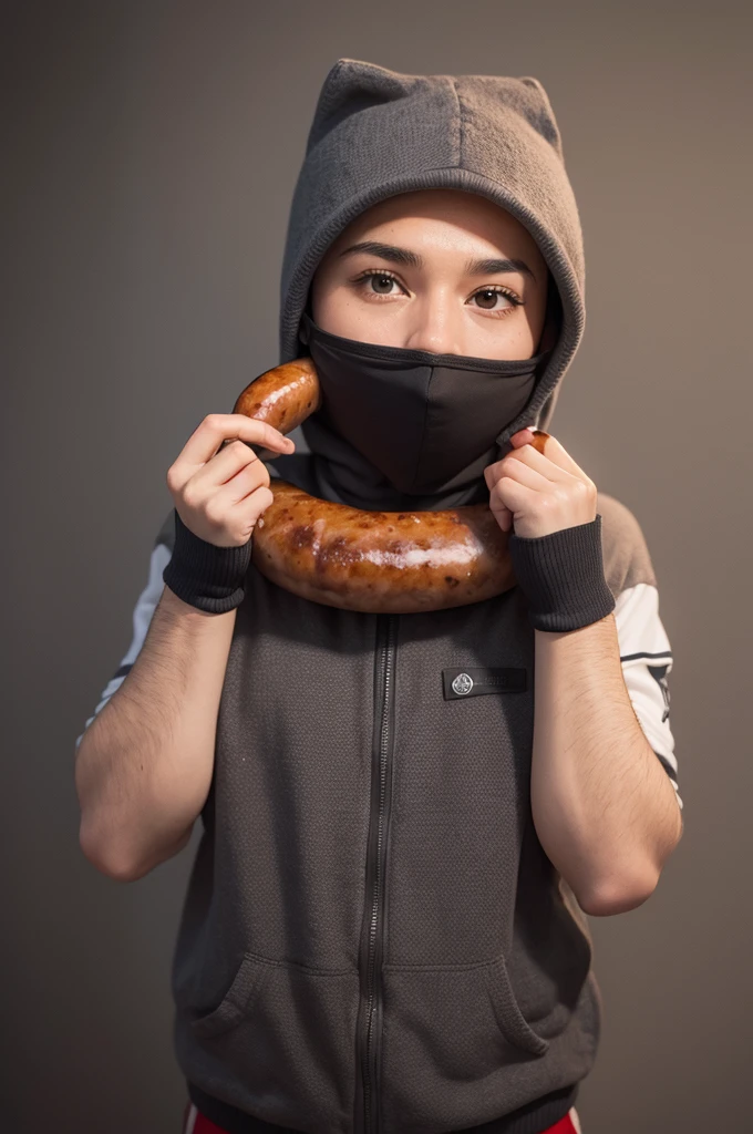 A sausage wearing a balaclava