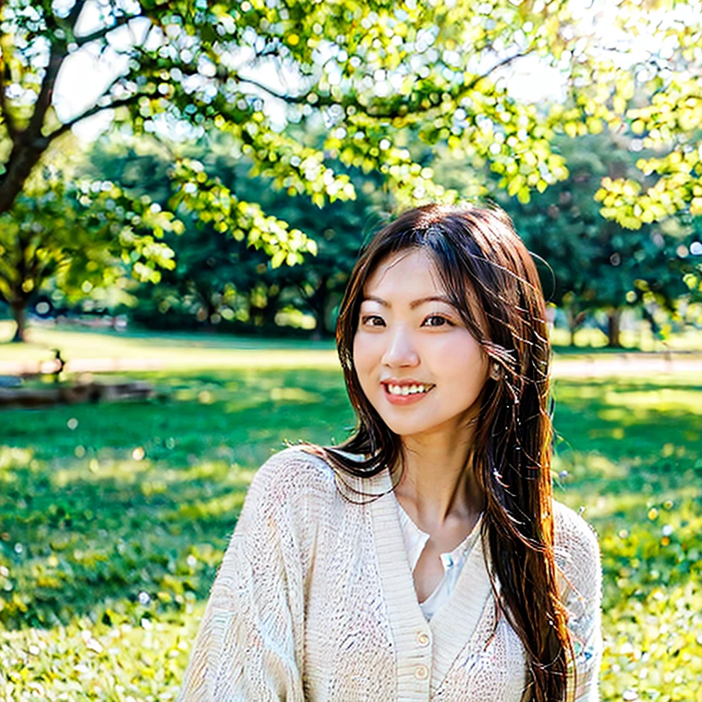 Smile，beautiful sunshine girl，Park Background