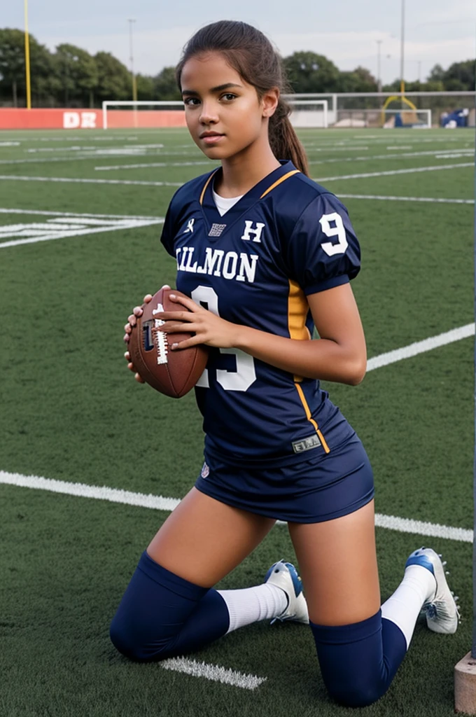 Girl with Williamson football jersey kneeling