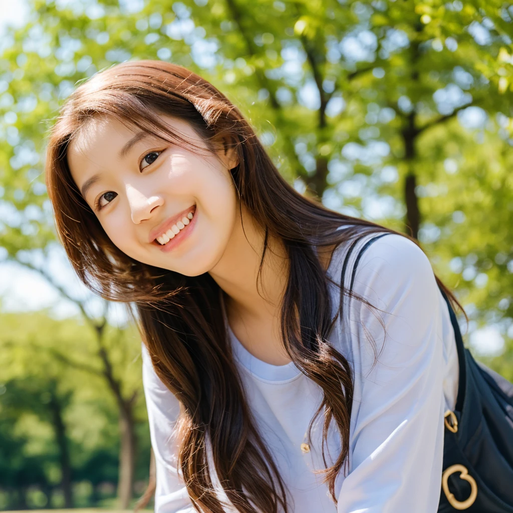 Smile，beautiful sunshine girl，Park Background