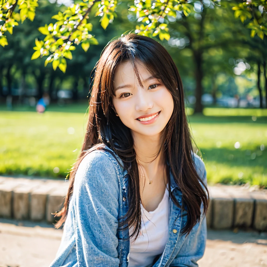 Smile，beautiful sunshine girl，Park Background