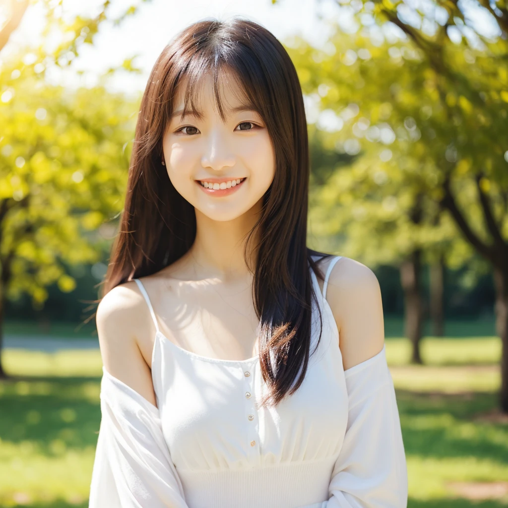 Smile，beautiful sunshine girl，Park Background