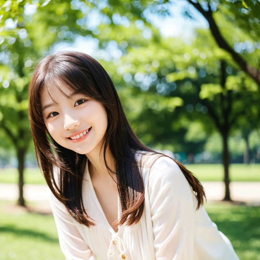 Smile，beautiful sunshine girl，Park Background