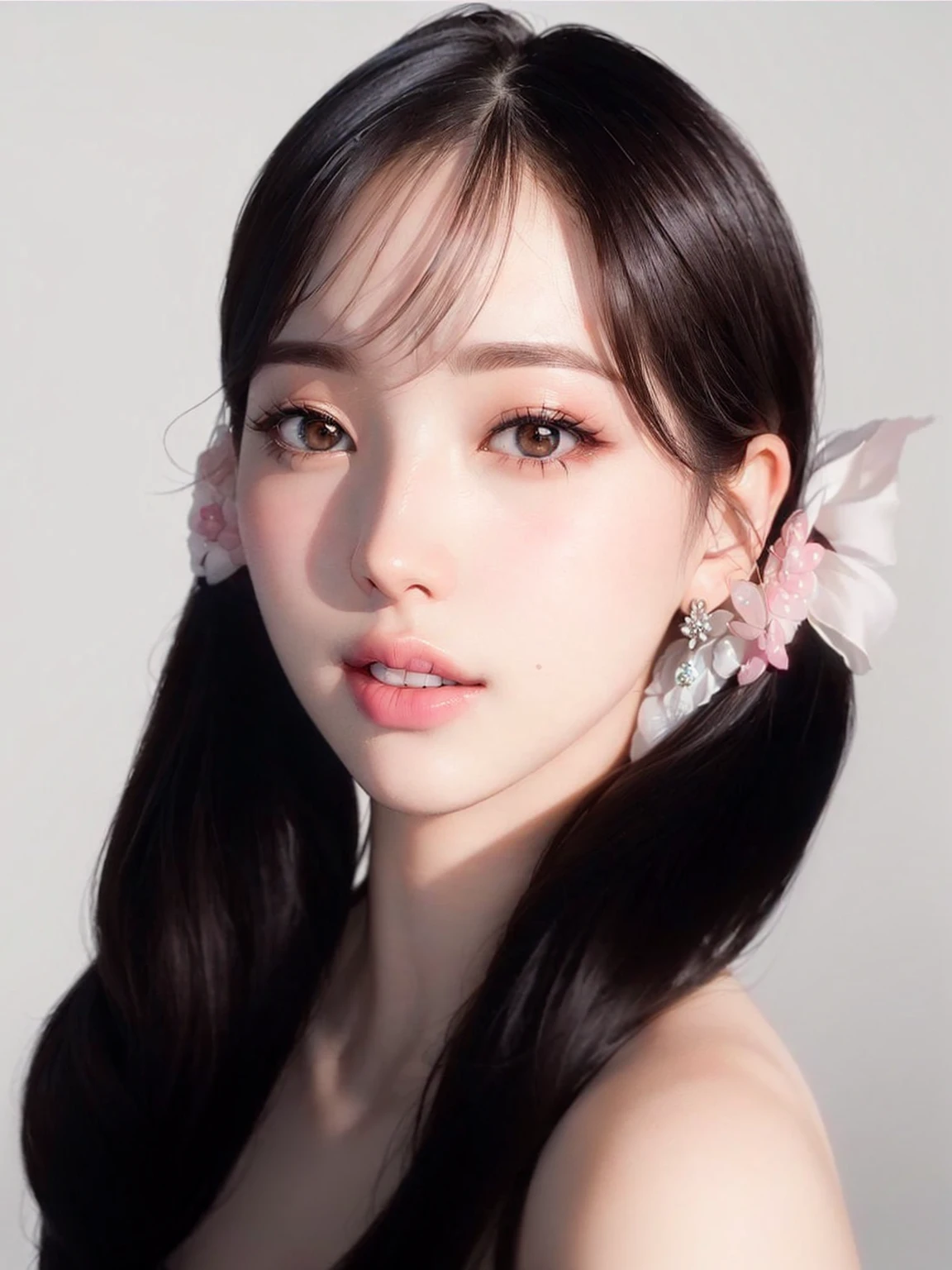 a close up of a woman with long hair wearing a white top, portrait of jossi of blackpink, portrait of female korean idol, sun yunjoo, popular south korean makeup, kawaii realistic portrait, high quality portrait, jaeyeon nam, popular korean makeup, portrait jisoo blackpink, jinyoung shin, park ji-min, realistic. cheng yi, kim doyoung