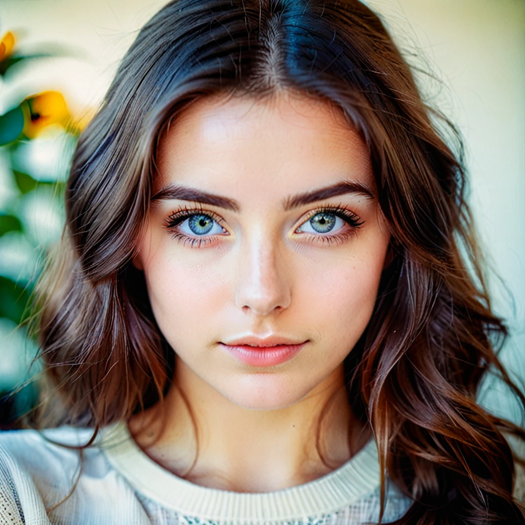 woman, polaroid photo, cute girl with double pupil and heterochromia, sharp focus, close up,