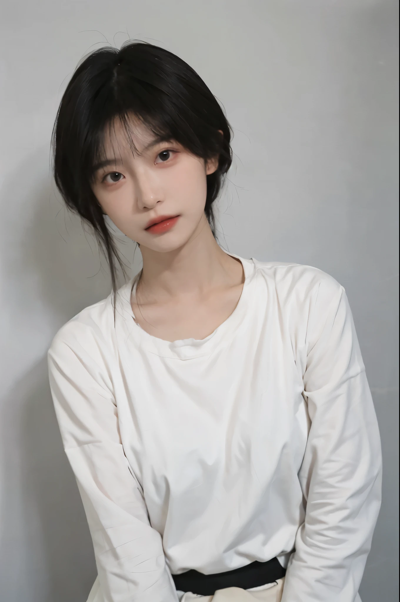 Beautiful woman with perfect figure:1.4,Ultra-high resolution,White background,(lifelike:1.4),Layered Hairstyle,Lipstick,White skin,Super short pleated skirt,whole body,Very delicate face and skin texture,Double eyelids,Skin Whitening,short hair,White hair