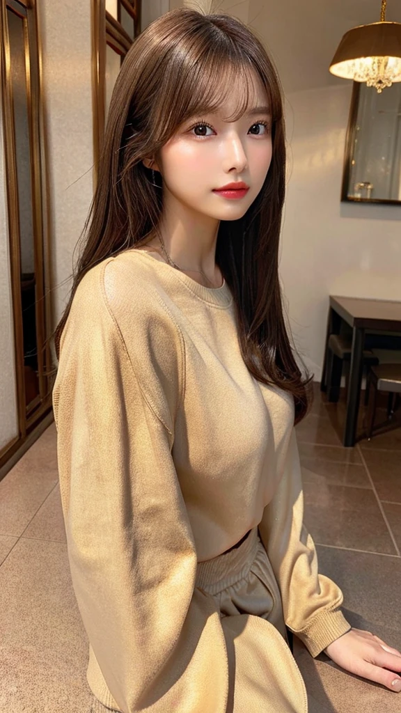 Highest quality、Tabletop、solo、small 、Natural look、Brown haired、Long sleeve sweatshirt、camisole、Very attractive、Ultra-high resolution、Surreal、High definition、Golden Ratio、Golden Ratio、Golden Ratio、beauty、beauty、beauty。