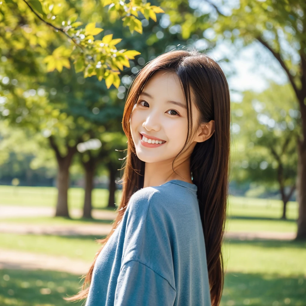 Smile，beautiful sunshine girl，Park Background